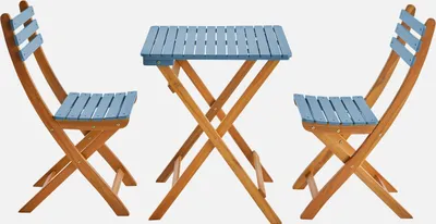 Produktbild von sweeek - Gartentisch aus Akazienholz, 2 Klappstühle - Blau