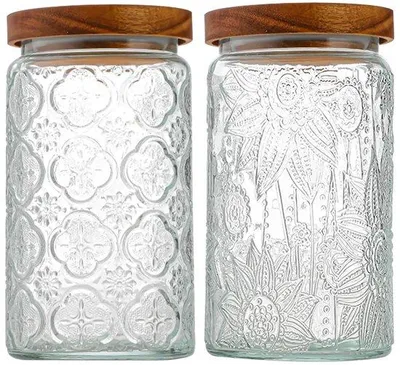 Produktbild von Große Glasbehälter 1000ml mit Holzdeckel für Küche und Vorrat