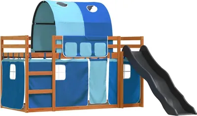 Immagine prodotto di vidaXL Letto a castello con scivolo e tende blu 90x200 cm