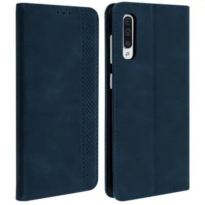 Obrázok produktu pre Avizar, retro obal s funkciou stojanu pre Samsung Galaxy A50, tmavomodrá farba