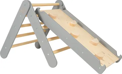 Image de MEOWBABY Structure d'escalade pour enfants - Triangle d'escalade intérieur avec toboggan/mur d'escalade, Jeux Montessori Pikler en bois, Gris