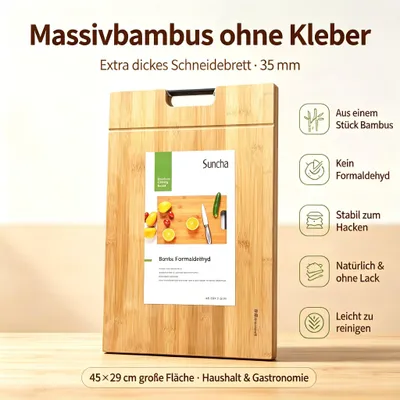Produktbild von SC Bambus Schneidebrett m. Griff Extradicke XL 450×290×35mm