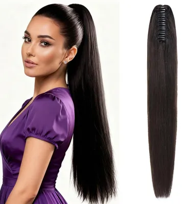 Productafbeelding van Paardenstaart haarstuk met clip, echt haar, 40 cm, natuurzwart, 105 gram