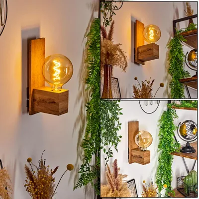 Produktbild von Codrongianus »Codrongianus« Vintage Wandlampe aus Metall in Holzoptik/Braun