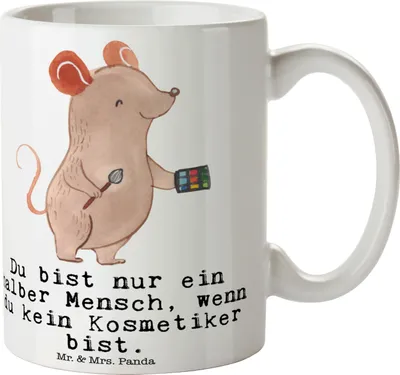 Produktbild von Mr. & Mrs. Panda Becher Kosmetiker Herz - Weiß - Geschenk, Lustig, Ausbildung, Kaffeepott, Tasse, Kaffeetasse, Teetasse, Trinkbecher, Visagist, Beauty Salon