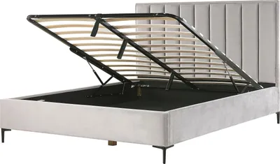 Produktbild von BELIANI Polsterbett Hellgrau Samtstoff Gesteppt mit Hohem Kopfteil Bettkasten Lattenrost 180x200 cm Hochklappbar für Schlafzimmer Doppelbett Ehebett