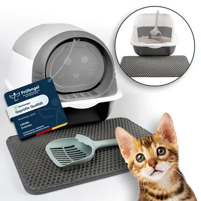 Produktbild von LINUMA® Grau Katzenklo, Katzentoilette, Katzenklo mit Deckel, Katzentoiletten, Katzenklo groß, Cat Litter Box, Katzen Klo, Katzenklo hoher Rand, Katze