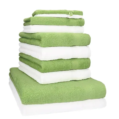 Produktbild von Betz 10-tlg. Handtuch-Set PREMIUM 2 Duschtücher 4 Handtücher 2 Gästetücher 2 Waschhandschuhe  Farbe:  weiß & apfelgrün