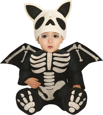 Produktbild von Fledermaus Babykostüm mit Flügeln und Skelett Motiv für Halloween Größe: 12-24 Monate