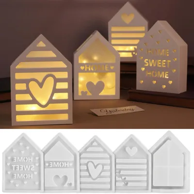 Productafbeelding van Siliconen mallen, gietvormen, huisjes met paashaas, 3D-decoratie, kaarsvormen, epoxyhars, zeep, gips