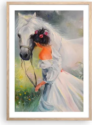 Produktbild von Gerahmtes Poster - Rahmen in heller Eiche - Frau Wiese Pferd - 50x70 cm - Wand Bild - Wanddeko - Wandbilder - Kunstposter - Wandposter - Bilderrahmen - Bilder - Kunstdruck - Wandbild - P2NPA50x70-3470