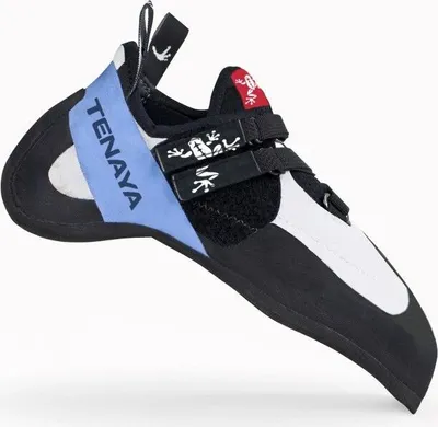 Oasi Kletterschuhe von Tenaya; schwarz mit blauen und weißen Akzenten; für Klettern geeignet.