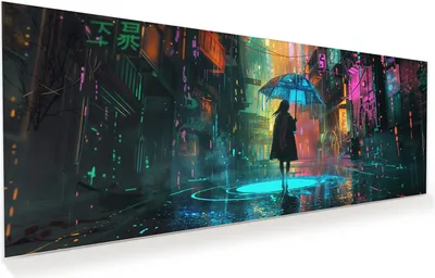 Produktbild von Glasbild 150x60cm in XXL für Wohnzimmer, Schlafzimmer Motiv Regen Stadt Lichter