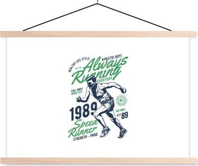 Produktbild von MuchoWow® Textilposter Laufen - Retro - Sport 120x80 cm mit holzfarbenen Rahmen - Aufhängeset