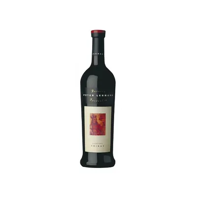 A bottle of Peter Lehmann Shiraz wine against a white background.