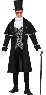 Produktbild von Vampir Halloween Kostüm Elegant Mystisch Jacke Weste Hut, Größe: 52 - 54 (L) Farbe: Schwarz