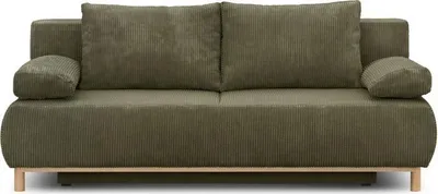 Image de Banquette Convertible 3 Places, Velours Côtelé Vert Kaki, Coffre de Rangement, L 192 x H 84 x P 93 cm