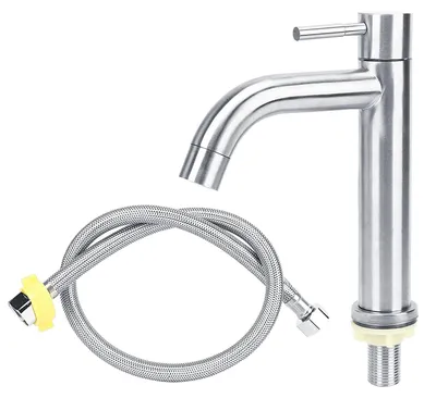 Productafbeelding van Wasbakarmatuur, roestvrij staal - Éénhendelmengkraan - Geborsteld oppervlak - Uitloopbereik 12 cm - Elegant design