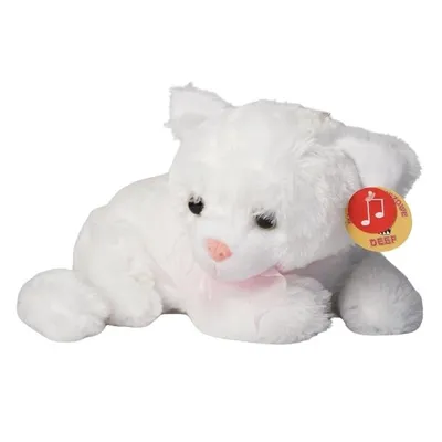 Produktbild von Kuscheltier mit Sound große weiße Katze 32cm liegende Plüschkatze Stofftier