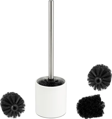 Produktbild von bremermann WC-Garnitur TIRANO, freistehend mit Glaseinsatz, inkl. 3x schwarze Ersatzbürstenköpfe, aus Edelstahl, weiß