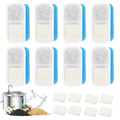 Image de Filtres de remplacement à charbon actif, lot de 8, pour fontaine à eau pour chats oneisall PWF-001, fontaine à eau en acier inoxydable