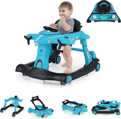 Produktbild von GOPLUS 6 in 1 Lauflernhilfe, Lauflernwagen mit einstellbarer Geschwindigkeit, 3 Höhen, Musik, Lichtern, Babywalker für Baby 6–18 Monaten (Blau)