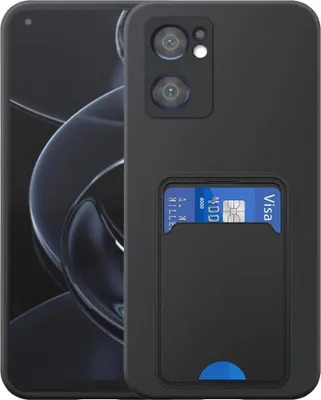 Image de Adaptée à l'Oppo Reno 7 5G Phone Case with TPU Card Holder - Flexible Back Cover Case Silicone TPU with Cardslot - Black - Smartphonics