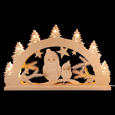 Produktbild von Schwibbogen "Wintereule im Tannenwald" (52x32cm) von Weigla Holzkunst