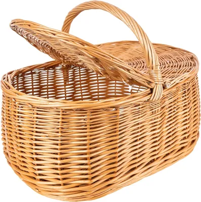 Zdjęcie produktu dla Creative Home Kosz Piknikowy Wiklinowy z uchwytem i pokrywą | 45x30x38 cm (+/- 2 cm) | ręcznie pleciony | naturalny brąz | uniwersalny i wytrzymały
