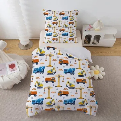 Produktbild von Unyqoos Kinderbettwäsche® mit Baufahrzeugmotiv und Reißverschluss für Jungen