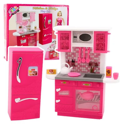 Produktbild von Puppenküchenset Kühlschrank Backofen Zubehör Rosa