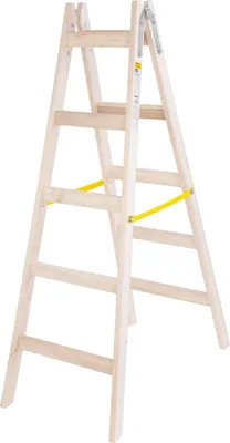 A wooden stepladder against a white background.