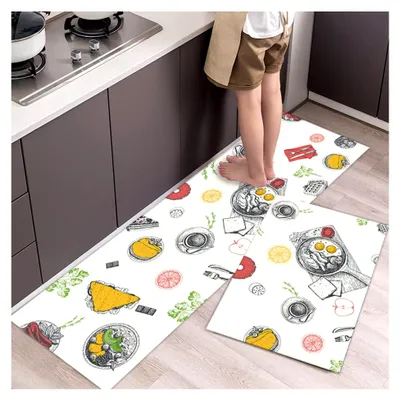 Produktbild von 2er Set Küchenteppiche und -matten, gepolsterte Anti-Ermüdungs-Bodenmatte, PVC, rutschfest, wasserdicht, für Küche, Büro, Spüle, 40,6 x 61 cm + 40,6 x 119,4 cm