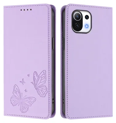 Produktbild von Lederhülle für Xiaomi Mi 11 Lite, Schmetterling Prägung Leder Brieftasche Schutzhülle mit Ständer Violett