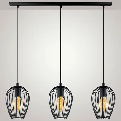 Produktbild von EGLO Pendellampe Newtown, 3 flammige Vintage Pendelleuchte, Retro Hängelampe aus Stahl, Farbe: Schwarz, Fassung: E27