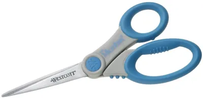 Produktbild von WESTCOTT E-30781 00 Schere Microban® Softgrip, rostfrei, asymmetrisch, grau/blau, 21 cm