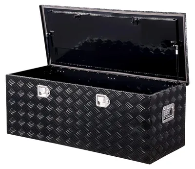 Obrázek produktu pro Hliníkový box na nářadí VEVOR na ložnou plochu s bočním madlem a zámkem na klíče, úložný box na nářadí pro přívěsný vozík (1219,2 x 495,3 x 444,5 mm) černý