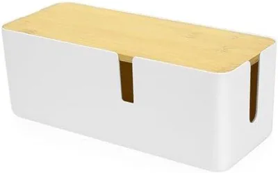 Immagine prodotto di Scatola porta cavi, scatola porta cavi in bambù, armadietto per cavi, gestione dei cavi, organizer per cavi e fili, bianco