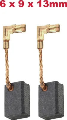 Two carbon brushes with copper wires and connectors, displayed against a white background.