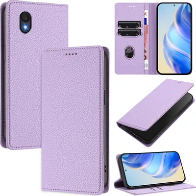 Produktbild von Litchi Leder Handyhülle für TCL 201 Wallet Kartenfächer Standfunktion Hülle Violett