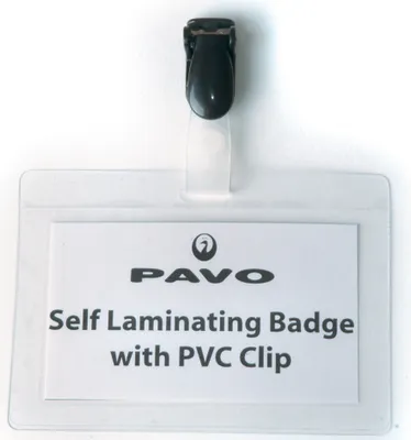 Produktbild von pavo Laminier Namensschild mit Clip 54 x 90 mm transparent 25 Schilder