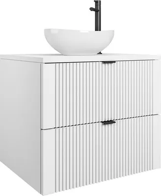 Produktbild von Easy4You Unterschrank DAKI 60 cm Weiß Hängeschrank Badschrank Badezimmerschrank mit 2 Schubladen - Geriffelte Front