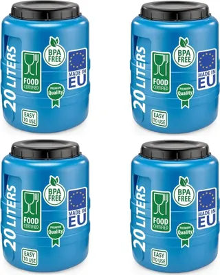 Produktbild von 4er Set Weithalsfass Fasssilage Gepäcktonne Gärfass Gärbehälter Futtertonne 20 Liter mit Deckel blau