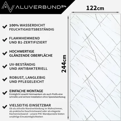 Produktbild von PVC Wandpaneel Duschrückwand Sahara-White in Marmor-Optik Hochglanz - 122x244cm