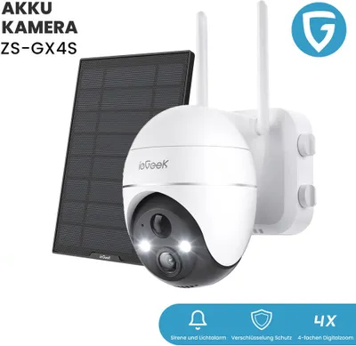 Image de ieGeek 5MP Solar caméra de surveillance extérieure batterie 335°|120° PTZ, détection de personnes/véhicules, caméra extérieure sans fil, vision nocturne couleur, détecteur de mouvement PIR, audio 2 voies, 9000mAh