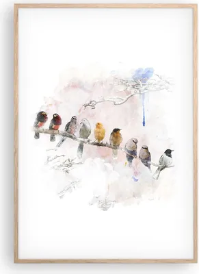 Produktbild von Gerahmtes Poster - Rahmen in heller Eiche - Vögel Kanarienvogel Zweig - 70x100 cm - Wand Bild - Wanddeko - Wandbilder - Wandposter - Bilderrahmen - Bilder - Kunstdruck - Wandbild - P2NPA70x100-4175