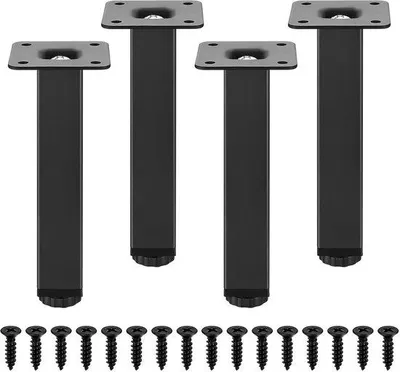 Productafbeelding van Ibenzoa® Verstelbare metalen meubelpoten, set van 4, koolstofstaal, zwart, hoogte 150 mm, verstelbaar van 0 tot 15 mm, antislip bodemplaat
