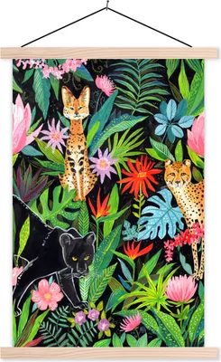 Produktbild von MuchoWow® Textilposter Dschungel - Tiere - Pflanzen 60x90 cm mit holzfarbenen Rahmen - Textil
