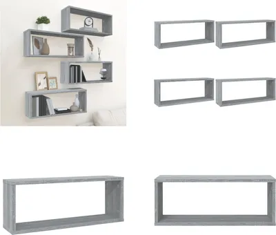 Immagine prodotto di vidaXL Mensole a cubo 4 pz. Grigio Sonoma 60x15x23 cm Materiale a base di legno - Mensola a muro - Mensole a muro - Cubo portaoggetti - Mensola a cubo