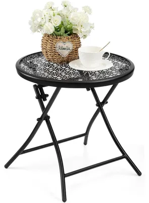 Productafbeelding van Opklapbare bijzettafel, metalen, rond, zwart, 45x45 cm, roestvrij, geschikt voor buiten